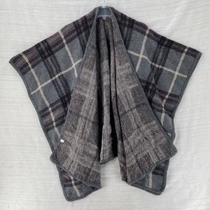 Plaid Poncho Blanket Wrap Shawl Cape Womens‎ One Size Gray